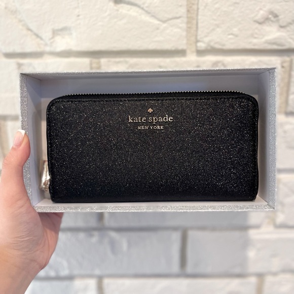 Kate Spade Tinsel Glitter Boxed Giftable Large Continental Wallet Black - Picture 1 of 3